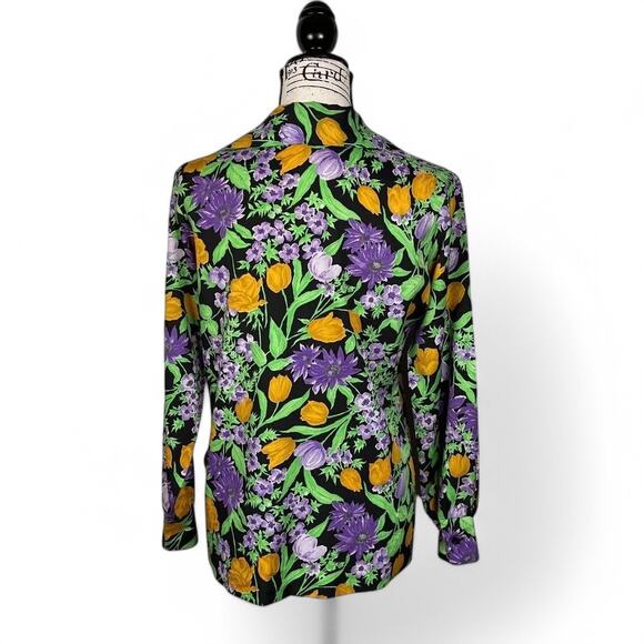 1970s Floral Print Blouse Le Soft Shirt Lady Manhattan Glows in UV Blacklight - Picture 3 of 10